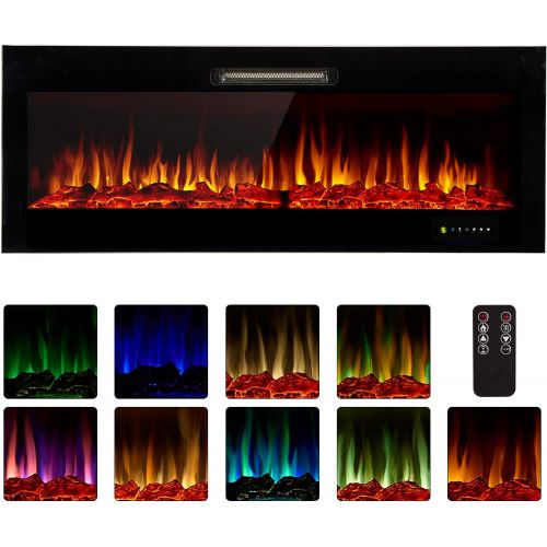  Homedex 50 Recessed Mounted Electric Fireplace Insert with Touch Screen Control Panel, Remote Control, 750/1500W, Log/Crystal Options