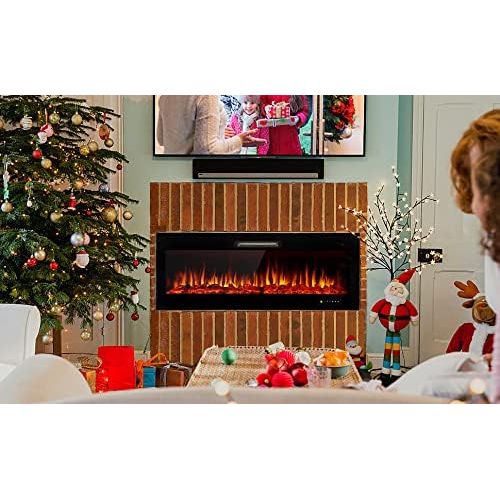  Homedex 50 Recessed Mounted Electric Fireplace Insert with Touch Screen Control Panel, Remote Control, 750/1500W, Log/Crystal Options