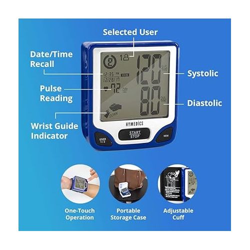  Homedics Blood Pressure Monitor, Automated Wrist Blood Pressure Machine for Home use with Easy One-Touch Operations. Stores up to 120 Readings (60 Readings per 2 Users). Cuff and Storage Case Included
