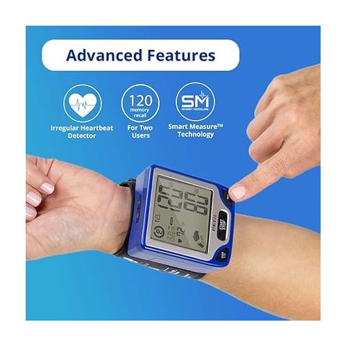  Homedics Blood Pressure Monitor, Automated Wrist Blood Pressure Machine for Home use with Easy One-Touch Operations. Stores up to 120 Readings (60 Readings per 2 Users). Cuff and Storage Case Included
