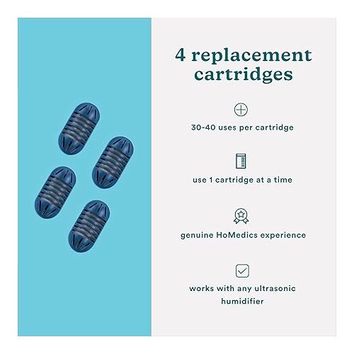  HoMedics Demineralization Cartridge for Ultrasonic Humidifiers - 4-Pack Humidifier Filter Replacements, Filters Mineral Deposits and Purifies Water in Air Humidifiers for Bedroom, Plants, Office Blue