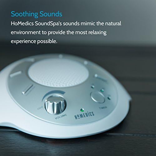  HoMedics White Noise Sound Machine | Portable Sleep Therapy for Home , Office , Baby & Travel | 6 Relaxing & Soothing Nature Sounds , Battery or Adapter Charging Options , Auto-Off Timer |
