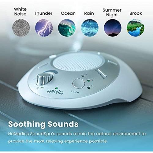  HoMedics White Noise Sound Machine | Portable Sleep Therapy for Home , Office , Baby & Travel | 6 Relaxing & Soothing Nature Sounds , Battery or Adapter Charging Options , Auto-Off Timer |