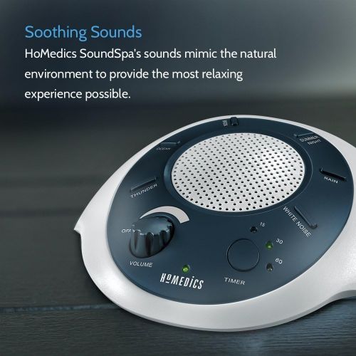  HoMedics White Noise Sound Machine | Portable Sleep Therapy for Home, Office, Baby & Travel | 6 Relaxing & Soothing Nature Sounds, Battery or Adapter Charging Options, Auto-Off Tim