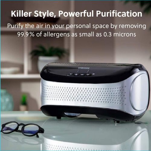  HoMedics TotalClean Desktop Air Purifier for Viruses, Bacteria, Allergens, Dust, Germs, HEPA Filter, 3 Speed with Optional Ionizer and Carbon Odor Filter for Home Office, Bedroom,