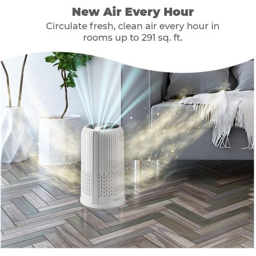  Homedics TotalClean 4-in-1 Tower Air Purifier, 360-Degree HEPA Filtration for Allergens, Dust and Dander with Ionizer for Home, Office and Desktop, Night-Light and Essential Oil Ar