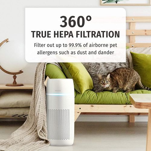  HoMedics TotalClean PetPlus 5-in-1 Tower Air Purifier, 360-Degree True HEPA Filtration for Allergens, Dust and Dander with UV-C Light and Ionizer for Home or Office, Pet Odor Reduc