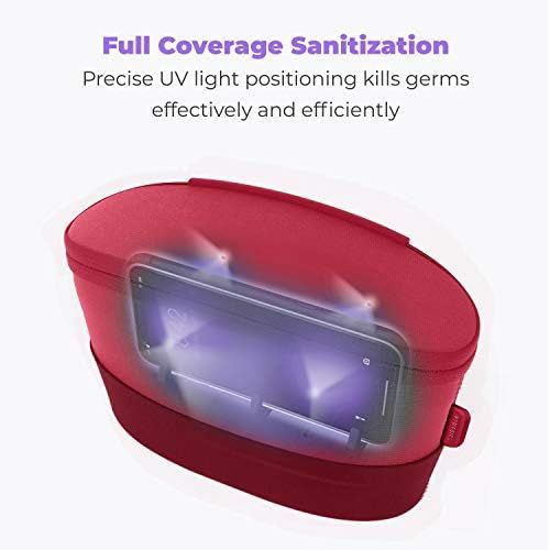  HoMedics UV Clean Sanitizer Bag Portable UV Light Sanitizer, Fast Germ Sanitizer for Cell Phone, Makeup Tools, Credit Card, Keys, Glasses, Kills 99.9% of Bacteria & Viruses, Red