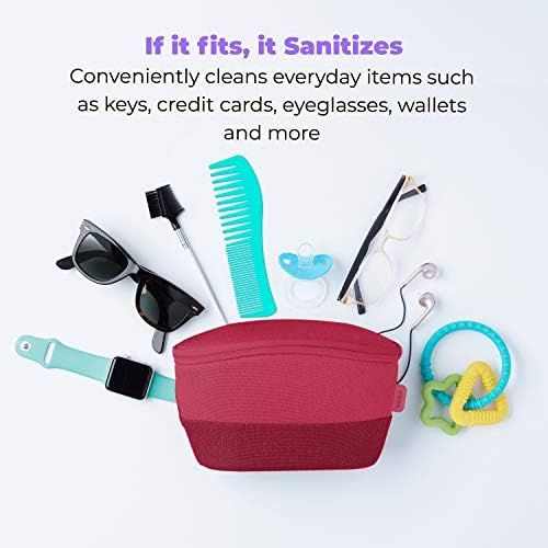  HoMedics UV Clean Sanitizer Bag Portable UV Light Sanitizer, Fast Germ Sanitizer for Cell Phone, Makeup Tools, Credit Card, Keys, Glasses, Kills 99.9% of Bacteria & Viruses, Red