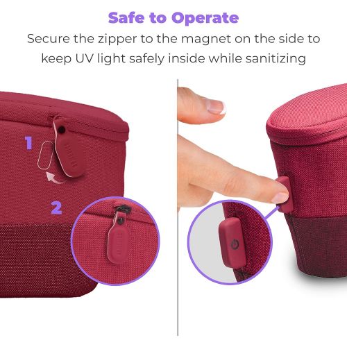  HoMedics UV Clean Sanitizer Bag Portable UV Light Sanitizer, Fast Germ Sanitizer for Cell Phone, Makeup Tools, Credit Card, Keys, Glasses, Kills 99.9% of Bacteria & Viruses, Red