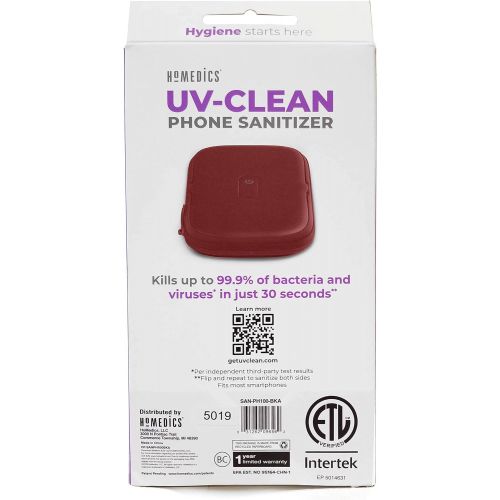  HoMedics UV Clean Phone Sanitizer, UV Light Sanitizer, Fast Germ Sanitizer for Cell Phone, Makeup Tools, Credit Cards, Keys, Glasses, Kills 99.9% of Bacteria & Viruses, Red