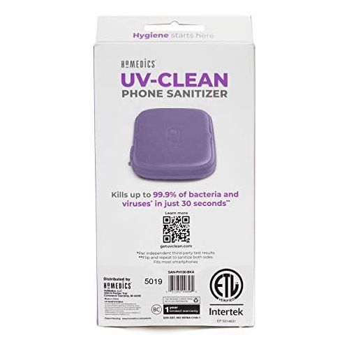  HoMedics UV Clean Phone Sanitizer, UV Light Sanitizer, Fast Germ Sanitizer for Cell Phone, Makeup Tools, Credit Cards, Keys, Glasses, Kills 99.9% of Bacteria & Viruses, Purple