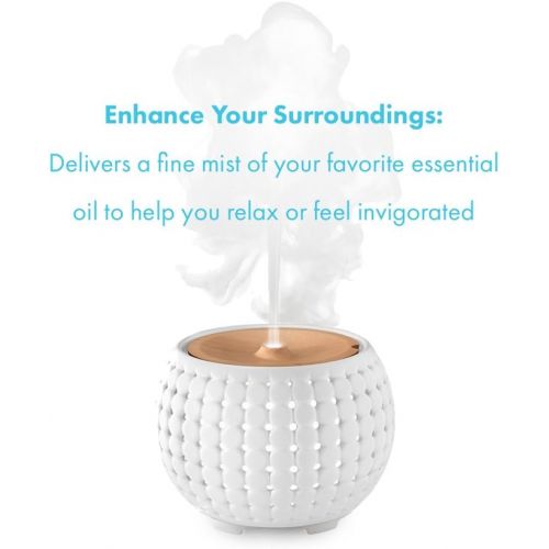  Homedics Gather Ultrasonic Aromatherapy Diffuser | Remote Control,20 Hour Runtime,Color Changing Lights,Soothing Sounds|BONUS ITEMS 3 Sample Essential Oils, Large Tank 200 ML, Quiet Motor