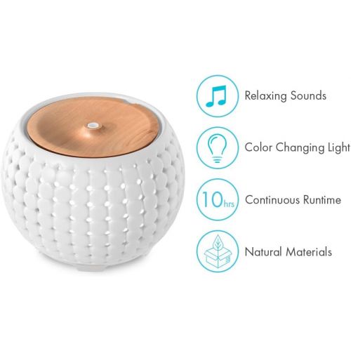  Homedics Gather Ultrasonic Aromatherapy Diffuser | Remote Control,20 Hour Runtime,Color Changing Lights,Soothing Sounds|BONUS ITEMS 3 Sample Essential Oils, Large Tank 200 ML, Quiet Motor