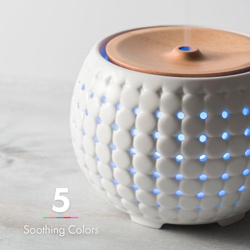  Homedics Gather Ultrasonic Aromatherapy Diffuser | Remote Control,20 Hour Runtime,Color Changing Lights,Soothing Sounds|BONUS ITEMS 3 Sample Essential Oils, Large Tank 200 ML, Quiet Motor