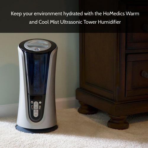  Homedics Cool & Warm Mist Tower Ultrasonic Humidifier | 1.5 Gallon Tank, 65 Hour Runtime, LCD Display, Humidity Sensor | Clean Tank Technology, BONUS DEMINERALIZATION CARTRIDGE | HoMedics