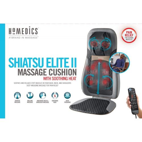  Homedics HoMedics, Shiatsu Elite Pro Massage Cushion With Heat | Full Back Kneading Shiatsu or Rolling Massage | Optional Heat & Height Adjustment | Programmed Controller & Integrated Strap