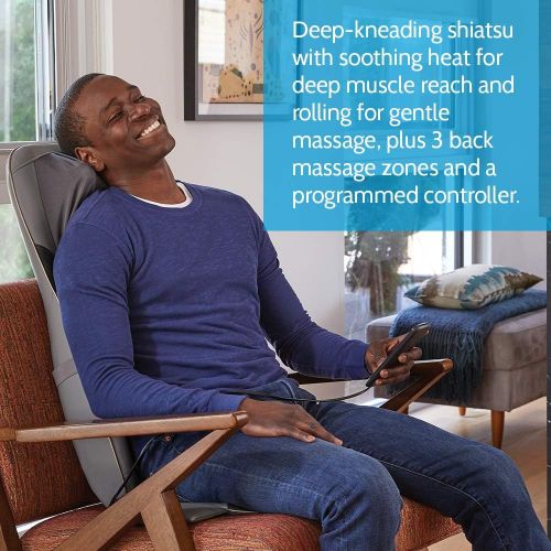  Homedics HoMedics, Shiatsu Elite Pro Massage Cushion With Heat | Full Back Kneading Shiatsu or Rolling Massage | Optional Heat & Height Adjustment | Programmed Controller & Integrated Strap