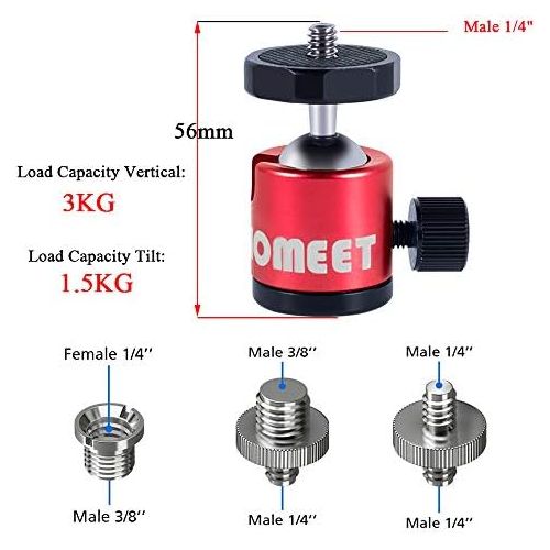  Homeet Super Klemme Fahrrad Halterungen fuer Actionkamera Lenker Halterung Metall Klammer mit 1/4”-3/8” Mutter Gewinde Mini Kamera Kugelkopf, ROT