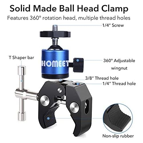  [아마존베스트]Homeet Super Clamp Bicycle Mounts for Action Camera Handlebar Mount Metal Clamp with 1/4-3/8 Inch Nut Thread Mini Camera Ball Head, Blue