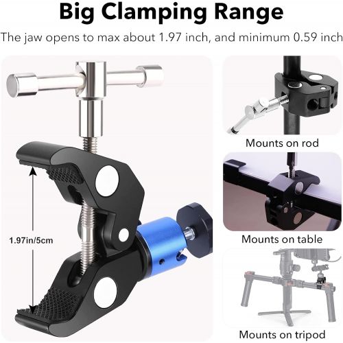  [아마존베스트]Homeet Super Clamp Bicycle Mounts for Action Camera Handlebar Mount Metal Clamp with 1/4-3/8 Inch Nut Thread Mini Camera Ball Head, Blue