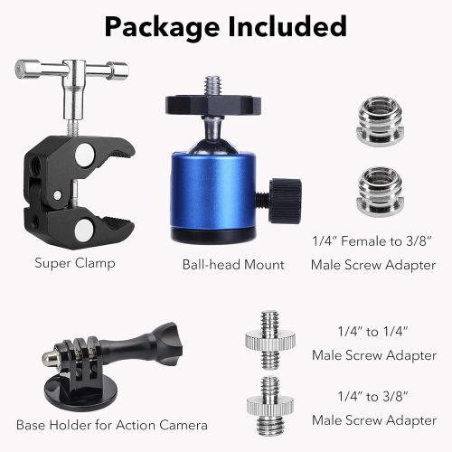  [아마존베스트]Homeet Super Clamp Bicycle Mounts for Action Camera Handlebar Mount Metal Clamp with 1/4-3/8 Inch Nut Thread Mini Camera Ball Head, Blue