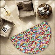 Homehot Candy Cane Half Round Door mats Bonbons Lollipops Sugary Treats Sweeties Colorful Pile for Festive Occasions Bathroom Mat H 70.8 xD 106.3 Multicolor