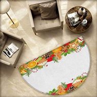 Homehot Christmas Semicircular Cushion Cute Sweet Composition Gingerbread Figures Oranges Leaves Lollipops Festive Print Entry Door Mat H 78.7 xD 118.1 Multicolor