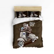 Homeinn Queen Bedding Duvet Cover Set, 4 Piece - Scooter Boy Skull All-Season Lightweight Microfiber Comforter Quilt Cover with Zipper Closure and Bed Sheet, 2 Pillow Shams