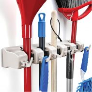 Home- It Mop and Broom Holder, 5 Position with 6 Hooks Garage Storage Holds up to 11 Tools, Storage Solutions for Broom Holders, Garage Storage Systems Broom Organizer for Garage S