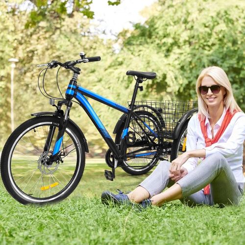  Homekdome, 2021 New Tricycle Bike 17 Speed 3Wheel for Shopping WInstallation Tools Three Wheel Bicycle for Men and Women (Blue)