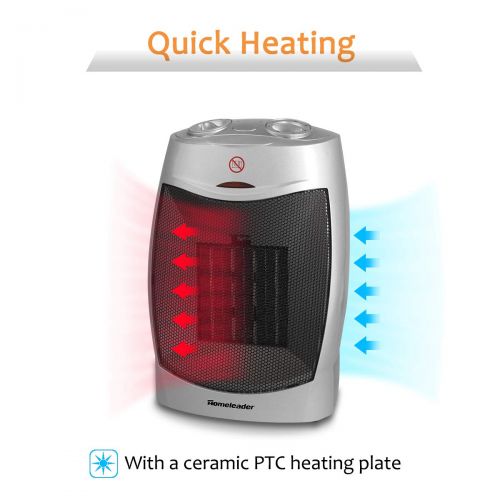  Homeleader Ceramic Space Heater for Home and Office, Portable Electric Heater with Adjustable Thermoststs, 750W/1500W NSB-200C3B