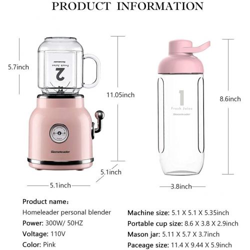  [아마존베스트]Smoothie Blender, Homeleader Personal Blender for Shakes and Smoothies, Portable Blender with 6 Sharp Blades, 21oz Travel Cup and Lids, Pink
