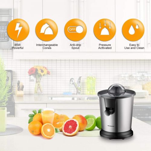  [아마존베스트]Homeleader Citrus Juicer, Stainless Steel Juice Squeezer, Electric Orange Juicer with Two Cones, Powerful Motor for Grapefruits, Orange and Lemon, Black