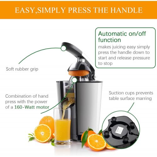  Homeleader Electric Citrus Juicer - Powerful Electric Orange Juicer, Lemon Squeezer with Two Cones, Powerful Motor for Grapefruits, Orange and Lemon, Black