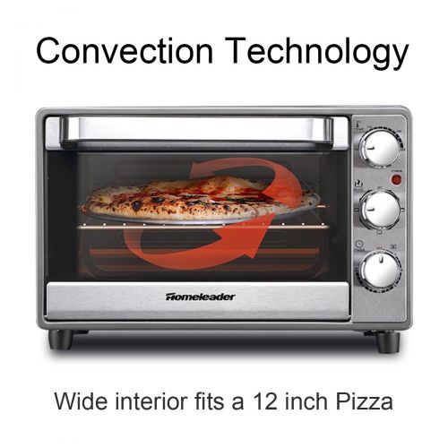  Homeleader Toaster Oven Fits 6-Slice Bread12-Inch Pizza, Contertop Oven with ConvectionToastBakeBroil Function, Includes Bake PanBroil Rack&Tray Handle, Stainless Steel