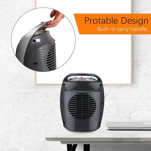  Homeleader Portable Space Heater, Electric Heater with Thermostat, Ceramic Small Heater with Carrying Handle and Tip Over Switch for Home and Office, 750W/1500W