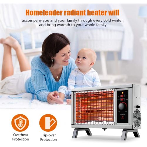  Homeleader ETL Portable Radiant Heater, 1250W/1500W Indoor Space Heater, Rapid Heating with Adjustable Thermostat, Perfect for garages, workshops, Warehouses, White