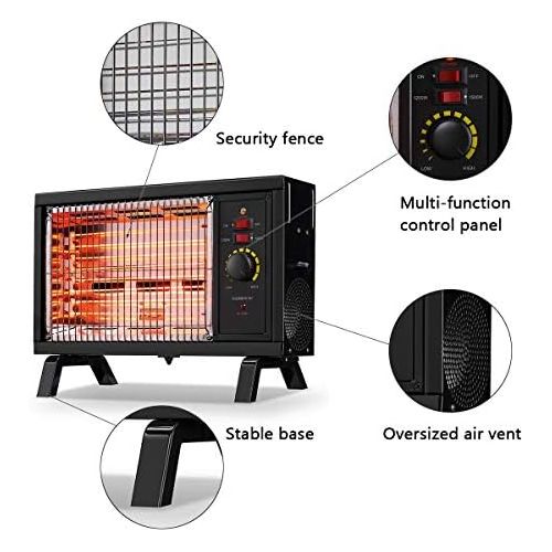  Homeleader ETL Portable Radiant Heater, 1250W/1500W Indoor Space Heater, Rapid Heating with Adjustable Thermostat, Perfect for garages, workshops, Warehouses, Black