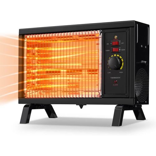  Homeleader ETL Portable Radiant Heater, 1250W/1500W Indoor Space Heater, Rapid Heating with Adjustable Thermostat, Perfect for garages, workshops, Warehouses, Black