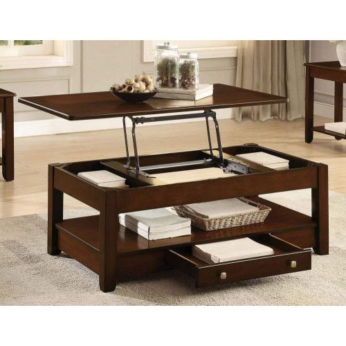  Homelegance Ballwin Lift-Top Coffee Table with Drawer, Cherry