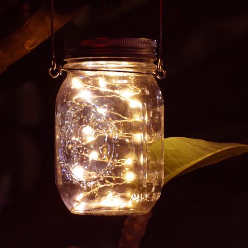  Homeleo 4 Pack Vintage Outdoor Solar Mason Jar Light Set(Lid Lights/Mason Jars/Hangers Included),20 LED Warm White Fairy Firefly Glass Bottle Solar Lights Kit for Garden Yard Path