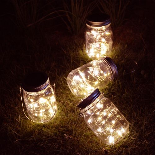  Homeleo 4 Pack Vintage Outdoor Solar Mason Jar Light Set(Lid Lights/Mason Jars/Hangers Included),20 LED Warm White Fairy Firefly Glass Bottle Solar Lights Kit for Garden Yard Path