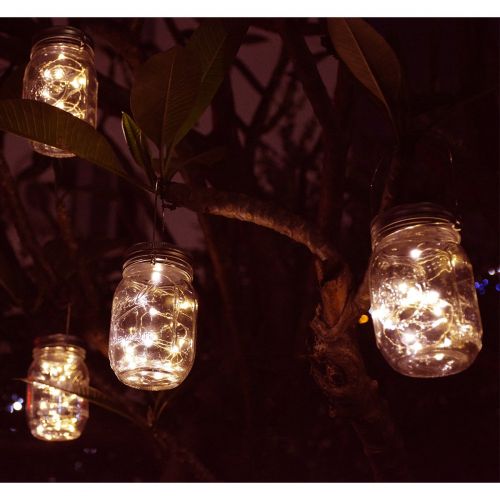  Homeleo 4 Pack Vintage Outdoor Solar Mason Jar Light Set(Lid Lights/Mason Jars/Hangers Included),20 LED Warm White Fairy Firefly Glass Bottle Solar Lights Kit for Garden Yard Path