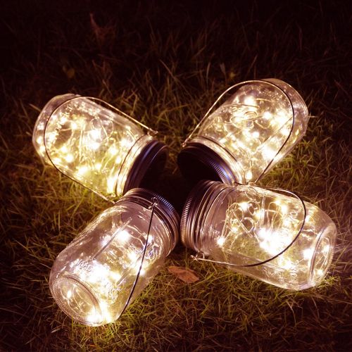  Homeleo 4 Pack Vintage Outdoor Solar Mason Jar Light Set(Lid Lights/Mason Jars/Hangers Included),20 LED Warm White Fairy Firefly Glass Bottle Solar Lights Kit for Garden Yard Path