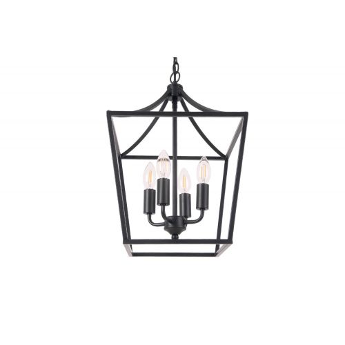  Homenovo Lighting Marden 4-Light Chandelier, Industrial Style Lighting for Entryway,Hallway and Dining Room - Matte Black Finish