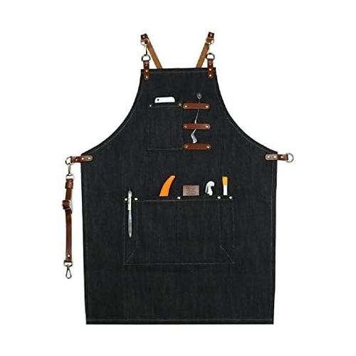  Home-organizer Tech Multi-Use Detachable Tool Apron Heavy Duty Denim Jean Work Apron Salon Barber Hairdressers Apron BBQ Gril Housewife Apron with Pockets, Adjustable for Men & Wom