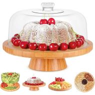 Homeries Bamboo Cake Stand with Lid, Cake Plate, (6 in 1) Multi-Functional Serving Platter, Large Cake Stand with Dome - Use as Cake Holder, Cake Cover