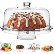 Homeries Cake Stand with Lid, Cake Plate, (6 in 1) Multi-Functional Serving Platter, Large Cake Stand with Dome - Use as Cake Holder, Cake Cover - Acrylic