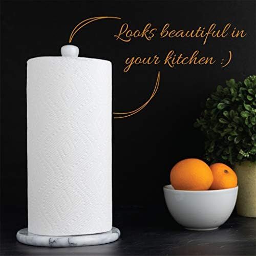  Homeries White Marble Paper Towel Holder ? Deluxe Upright Towel Dispenser for Kitchen Countertop, Cabinet & Bathrooms ? Non Steel & Non Plastic Design ? Heavy Duty, Solid Standup P